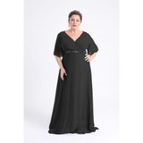 Lilas Xxl Büyük Beden Şifon Abiye Elbise, 46, 8154820229510, Siyah, Kadın