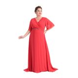 Lilas Xxl Büyük Beden Şifon Abiye Elbise, 52, 8154820229510, Kırmızı, Kadın