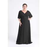 Lilas Xxl Büyük Beden Şifon Abiye Elbise, 52, 8154820229510, Siyah, Kadın