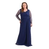 Lilas Xxl Büyük Beden Şifon Uzun Abiye Elbise, 52, 8154820259651, Lacivert, Kadın