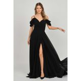 Lilas Xxl Derin Yırtmaçlı Uzun Abiye Elbise, 40, 81548202221027, Siyah, Kadın