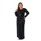 Lilas XXL Kadın Büyük Beden Full Pul Payet İşlemeli Uzun Abiye Elbise 2482 Siyah