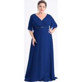 Lilas XXL Kadın Büyük Beden Uzun Şifon Abiye Elbise 9510 Lacivert