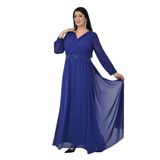 Lilas XXL Kadın Büyük Beden Uzun Şifon Abiye Elbise 9573 Saks
