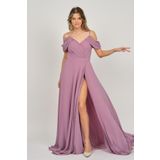 Lilas XXL Kadın Derin Yırtmaçlı Uzun Abiye Elbise 5481027 Gül Kurusu