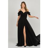 Lilas XXL Kadın Derin Yırtmaçlı Uzun Abiye Elbise 5481027 Siyah
