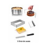 Lilasso Home 5'li Pasta Seti Kare ve Yuvarlak Ayarlanabilir Ayarlı Kek Pasta Kalıbı Kesme Teli Spatula Takımı