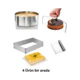 Lilasso Kare ve Yuvarlak Ayarlanabilir Ayarlı Kek Pasta Kalıbı Kesme Teli Spatula Takımı