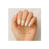Lili Cosmetic Lüx Taşlı 5D Beyaz Gold Işıltılı Gelinlik ile Uyumlu Takma Tırnak Kendinden Yapışkanlı 12li