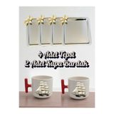 lili hediyelik 4'lü Papatyalı Tepsi Kahve Sunum Tepsisi 21x21 cm - 2'li Gemili Kırmızı Kulplu Kahve Bardağı Gümüş, LH20938423523123412421