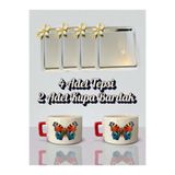 lili hediyelik 4'lü Papatyalı Tepsi Kahve Sunum Tepsisi 21x21 cm - 2'li Kelebekli Küçük Kahve Bardağı Kupa Gümüş, LH9823740523523423