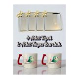 lili hediyelik 4'lü Papatyalı Tepsi Kahve Sunum Tepsisi 21x21 cm - 2'li Kuşlu Kahve Bardağı Kupa Bardak Gümüş, LH908374902345235123