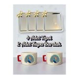 lili hediyelik 4'lü Papatyalı Tepsi Kahve Sunum Tepsisi 21x21 cm - 2'li Tavus Kuşulu Küçük Kahve Bardağı Kupa Gümüş, LH802974239523523423