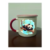 lili hediyelik Ağaçta Panda Baskılı Kırmızı Ağızlı Kupa Bardak - Seramik Çay, Kahve Hediyelik Bardağı Krem Rengi, 278364892734