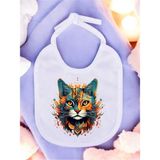 Lili Hediyelik Alevli Kedi Baskılı 2 Adet Bebek Mama Önlüğü - Çok Renkli - Standart