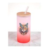 lili hediyelik Alevli Kedi Baskılı 600 ml Cam Matara Su Matarası Kırmızı, LH9876324982364235234