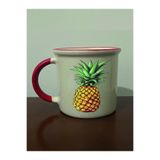 lili hediyelik Ananas Baskılı Kırmızı Ağızlı Kupa Bardak - Seramik Çay, Kahve Hediyelik Bardağı Krem Rengi, 863246823974
