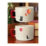 lili hediyelik Balon Kedi Baskılı 2'li Kahve Fincanı Bej, LH794689263423242323423