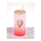 lili hediyelik Balon ve Bulut Baskılı 600 ml Cam Matara- Su Matarası, Suluk Matara, Cam Pipetli Matara