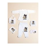 lili hediyelik Çiçek ve Kedi Baskılı Bebek Hastane Çıkış Seti Yeni Doğan Bebek Hediyesi Beyaz Unisex, LH9237084235235123