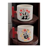 lili hediyelik Çiçekler İçinde Panda Baskılı 2'li Latte Bardağı Seramik Kupa - Bej, LH97832648239642323423423