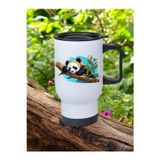 lili hediyelik Daldaki Panda Baskılı Kulplu Çelik Bardak Termos 450 ml