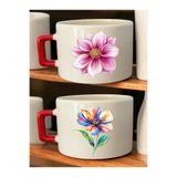 lili hediyelik Güzel Çiçek 2'li Kupa Bardak - Mug Kupa Bardak, Modern Kupa Bardak, Misafir Çay Bardağı Bej, LH872674829342345234234