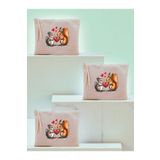 lili hediyelik Kalp Ve Sincap Baskılı 3'lü Makyaj Çantası 20x25 Cm - Kadın Doğum Günü Hediyesi Kadın Hediye Ürün