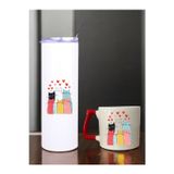 lili hediyelik Kalpler Kediler Baskılı 600 ml Termos ve 250 ml Bardak - Pipetli Termos ve Bardak Seti