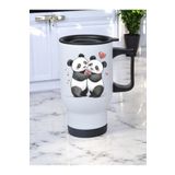 lili hediyelik Kalpli Panda Baskılı Kulplu Çelik Bardak Termos 450 ml