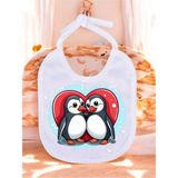 Lili Hediyelik Kalpli Penguen Baskılı 2 Adet Bebek Mama Önlüğü - Çok Renkli - Standart