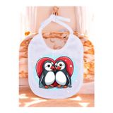 lili hediyelik Kalpli Penguen Baskılı 2 Adet Bebek Mama Önlüğü