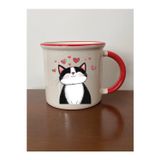 lili hediyelik Kalpli Sevimli Kedi Baskılı Ağzı Kırmızı Kupa Bardak Doğum Günü Hediyesi