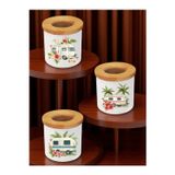 lili hediyelik Karavan ve Çiçek Baskılı 3'lü Ahşaplı Seramik Masaüstü Kalemlik Kalem Kutusu Ofis Hediyesi