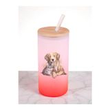lili hediyelik Kedi Köpek Aşkı Baskılı 600 ml Cam Matara- Su Matarası, Suluk Matara, Cam Pipetli Matara