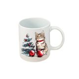 lili hediyelik Kedi ve Yılbaşı Baskılı Beyaz Kupa Bardak Yılbaşı Yeni Yıl Hediyesi