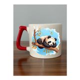 lili hediyelik Panda Görselli Kırmızı Kulplu Kupa Bardak - Seramik Çay, Kahve Hediyelik Bardağı