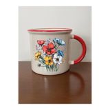 lili hediyelik Rengarenk Çiçekler Baskılı Ağzı Kırmızı Kupa Bardak Doğum Günü Hediyesi Bej, LH908327649712635123