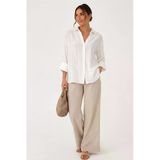 Lili Woman Kadın Beyaz Oversize Dokulu Gömlek E.2416