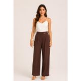 Lili Woman Kadın Gold Tokalı Yüksek Bel Çift Pileli Wide Leg Pantolon 51308