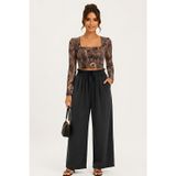 Lili Woman Kadın Paisley Desenli Tül Crop Bluz E.2557