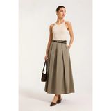Lili Woman Kadın Urban Pleat Kemer Detaylı Midi Paraşüt Etek P.2962 - 348-Yeşil - XL