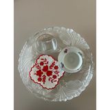 Lilies Atelier Çiçek Desenli Nakış Keten 2 Adet Kokteyl Peçetesi-Bardak Altlığı-Kahve Sunum - 15 x 15 cm - Kırmızı