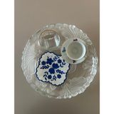 Lilies Atelier Çiçek Desenli Nakış Keten 2 Adet Kokteyl Peçetesi-Bardak Altlığı-Kahve Sunum - 15 x 15 cm - Koyu Mavi