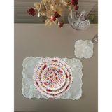 Lilies Atelier Çiçek Desenli Nakış Keten Sofra Takımı 2 Adet Amerikan Servis ve 2 Adet Kokteyl Peçetesi - Beyaz - 35 x 50 cm