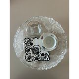 Lilies Atelier Delik Işi Keten 2 Adet Kokteyl Peçete-Bardak Altlığı-Kahve Sunum - Beyaz - Siyah