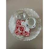Lilies Atelier Delik Işi Keten 2 Adet Kokteyl Peçete-Bardak Altlığı-Kahve Sunum - Kırmızı