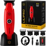 LILIPRO - M12 Profesyonel Saç Sakal Kesme ve Tıraş Makinesi | Şarjlı Kablosuz Ense Çizim Makinesi | Zero-Gap DLC T-Bıçak | 7500 RPM USB-C | 2000 mAh Berber & Ev Tipi (Kırmızı)