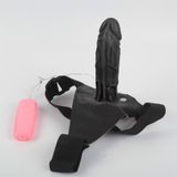 Lilitu Shop 18 cm Belden Bağlamalı İçi Boş Titreşimli Testissiz Protez Siyahi Penis BDM1011S