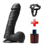 Lilitu Shop Belden Bağlamalı 24 cm Dev Boy Realistik Vantuzlu Siyahi Dildo Penis PX047SB